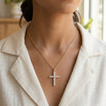 14K Gold Plated Dainty Cubic Zirconia Cross Necklace • Sparkling Pavé CZ Faith Pendant