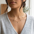 14K Gold Plated Layered CZ Station Choker Necklace • Bezel-Set Cubic Zirconia Drop Charms