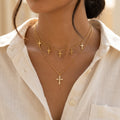24K Gold Plated Cross Pendant Layered Choker Set • Pave Crystal Cross Necklaces