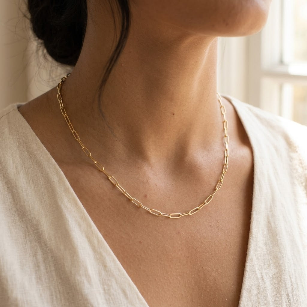Dainty 14K Gold Plated Paperclip Chain Choker Necklace