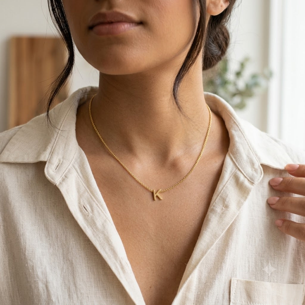 4K Gold Plated Sideways Initial Necklace • Dainty Personalized Letter Choker (A-Z)